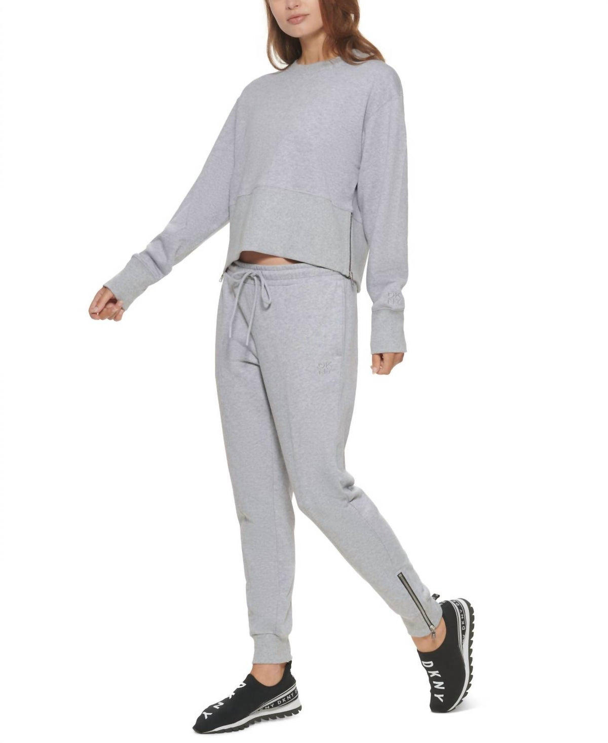 Dkny - Fleece Cropped Crew Neck Pullover Top