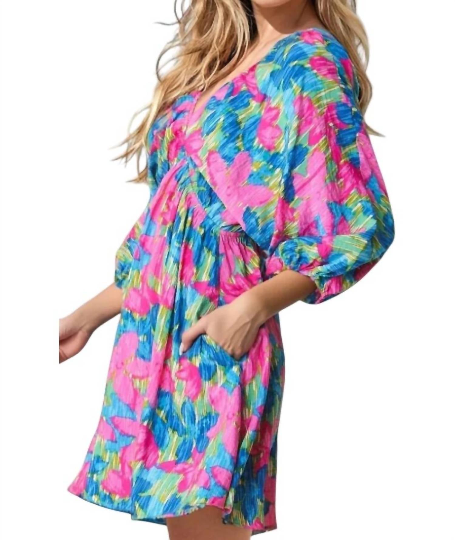 In The Beginning - Erin Floral Printed V-Neck Mini Dress