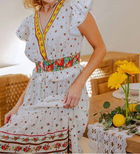 Easel - Floral Border Print Cap Sleeve Midi Dress
