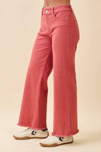 Aemi + Co - Wide Leg Raw Hem Denim Pants