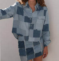 CISSA Belle Patchwork Denim Shirt in indigo - women's shirt - alternate view