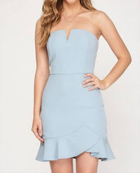 She + Sky - Strapless Heavy Knit Bodycon Dress With Flounce Hem