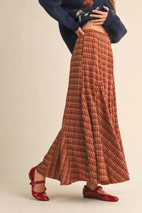 &merci Plaid Maxi Skirt in burgundy - women's skirt - detail view