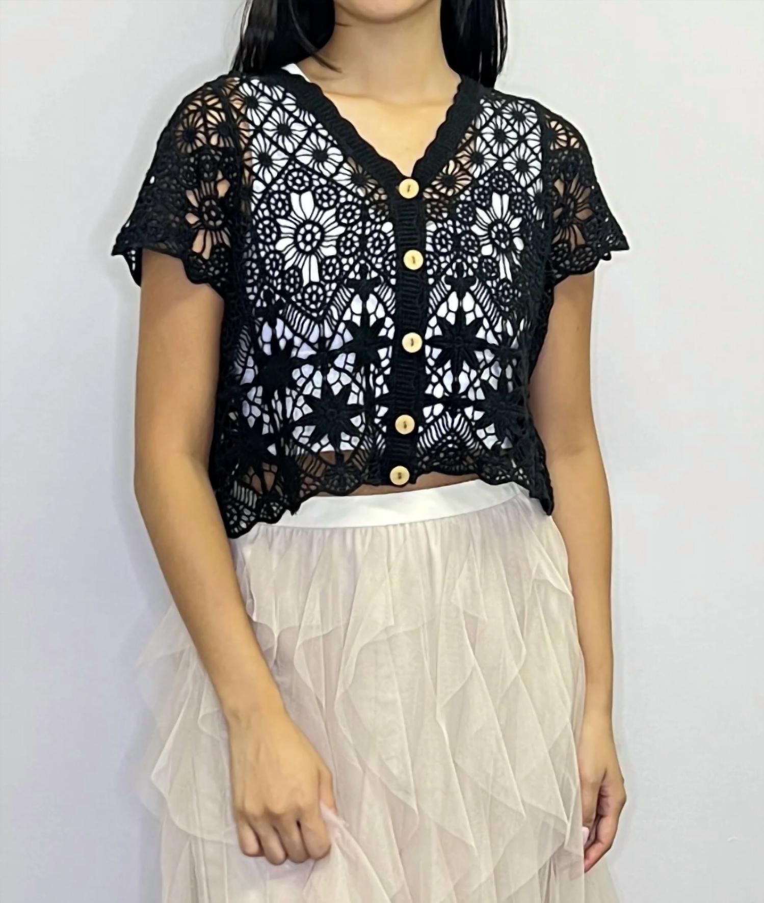 Papillon - Button Front Short Sleeve Crochet Top