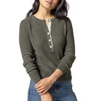 Lilla P - Women's Waffle Henley Sweater Top