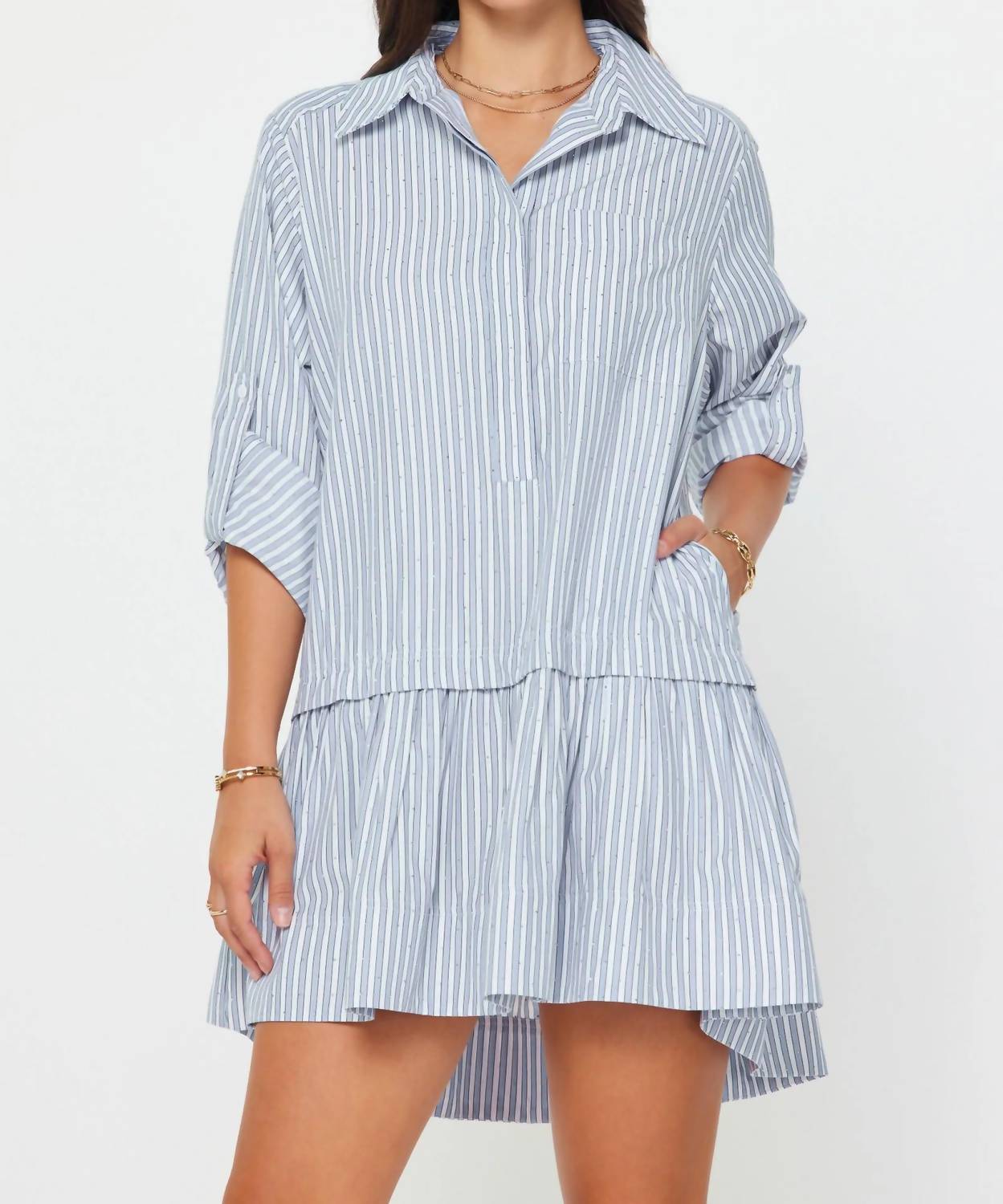 Current Air - Luna Striped Drop Waist Mini Dress