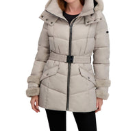 Laundry By Shelli Segal - Stretch Quilted Puffer Coat With Faux Fur Trim Jacket