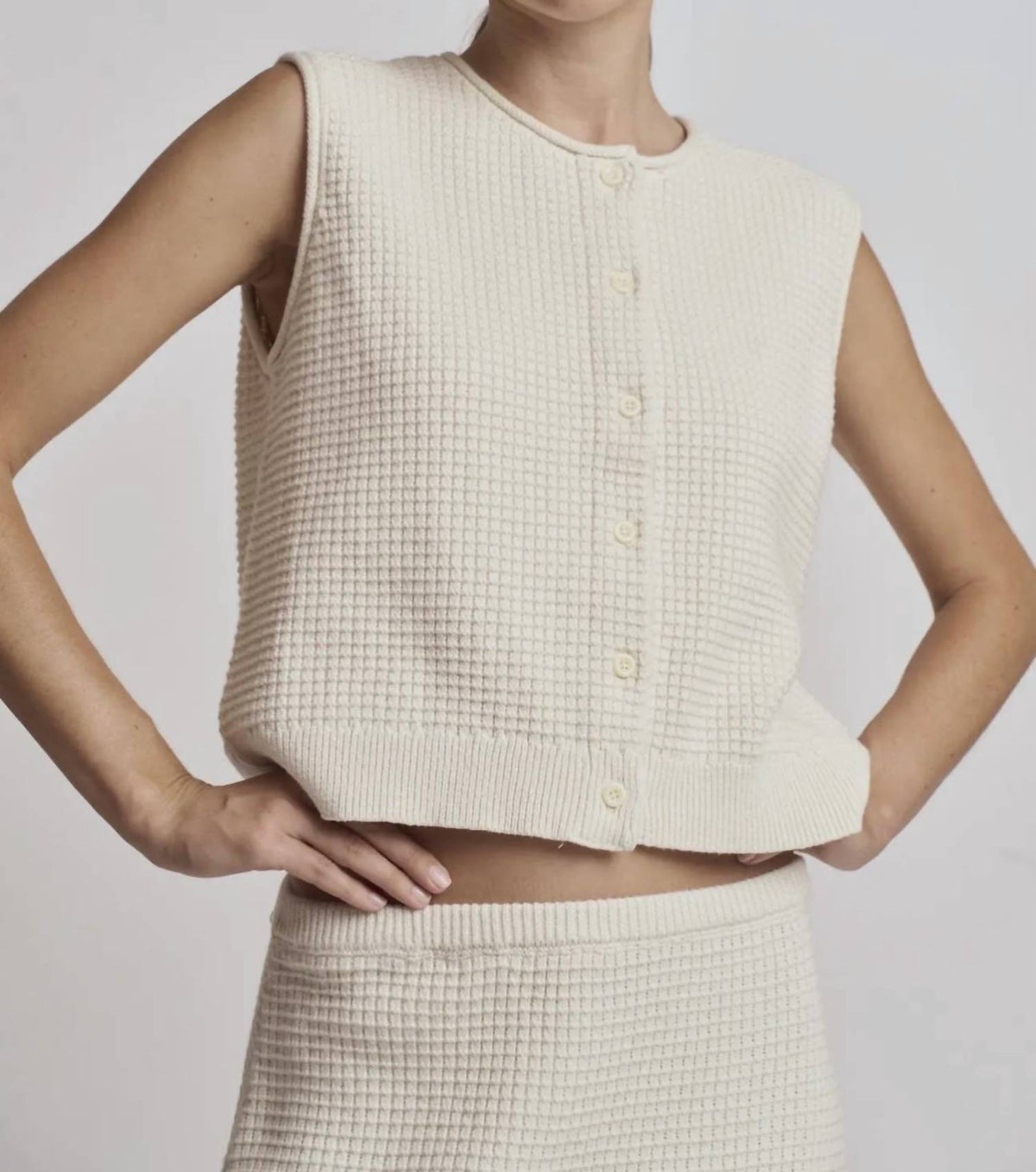 Grade & Gather - Texture Knit Buttoned Vest