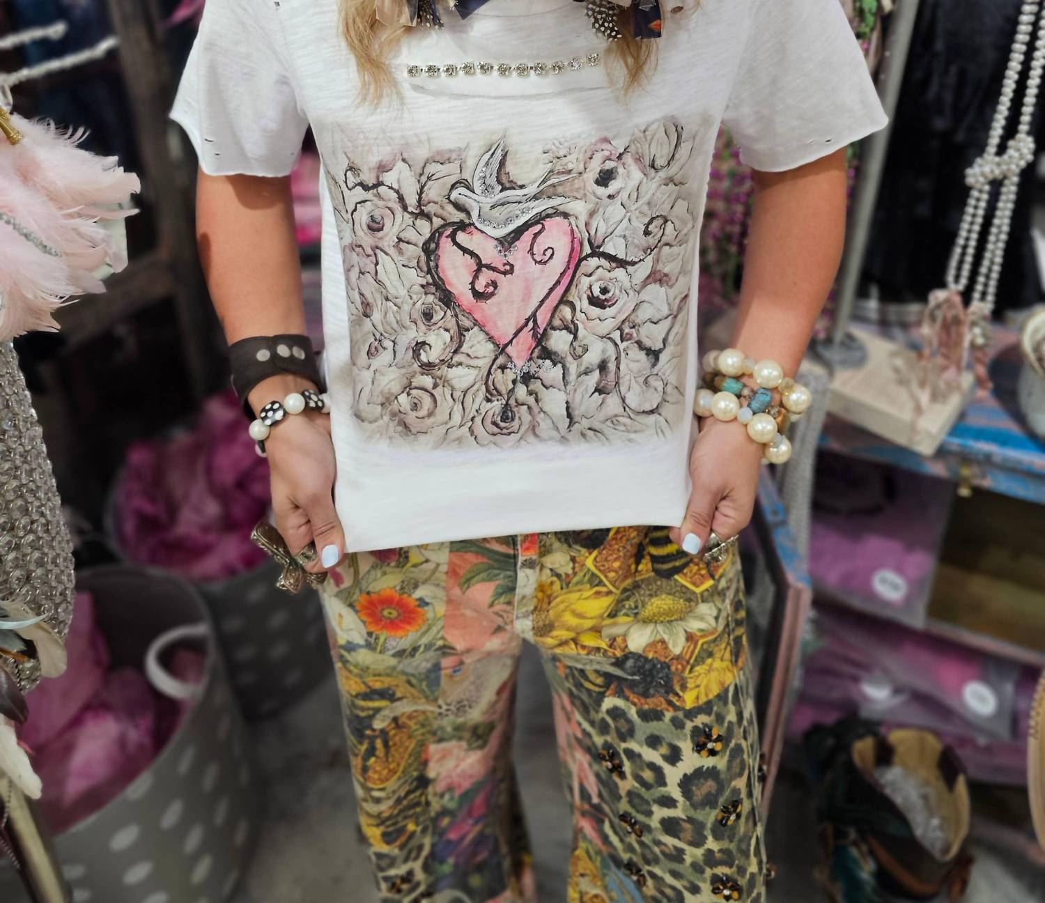 A Rare Bird - Women's Whispering Dove Heart Distressed Shirt
