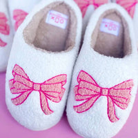Rock Paper Scissors Women's Bow Slippers in white pink - women's shoe