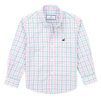 Properly Tied Seasonal Plaid Sportshirt in rosemary - kids' shirt - detail view