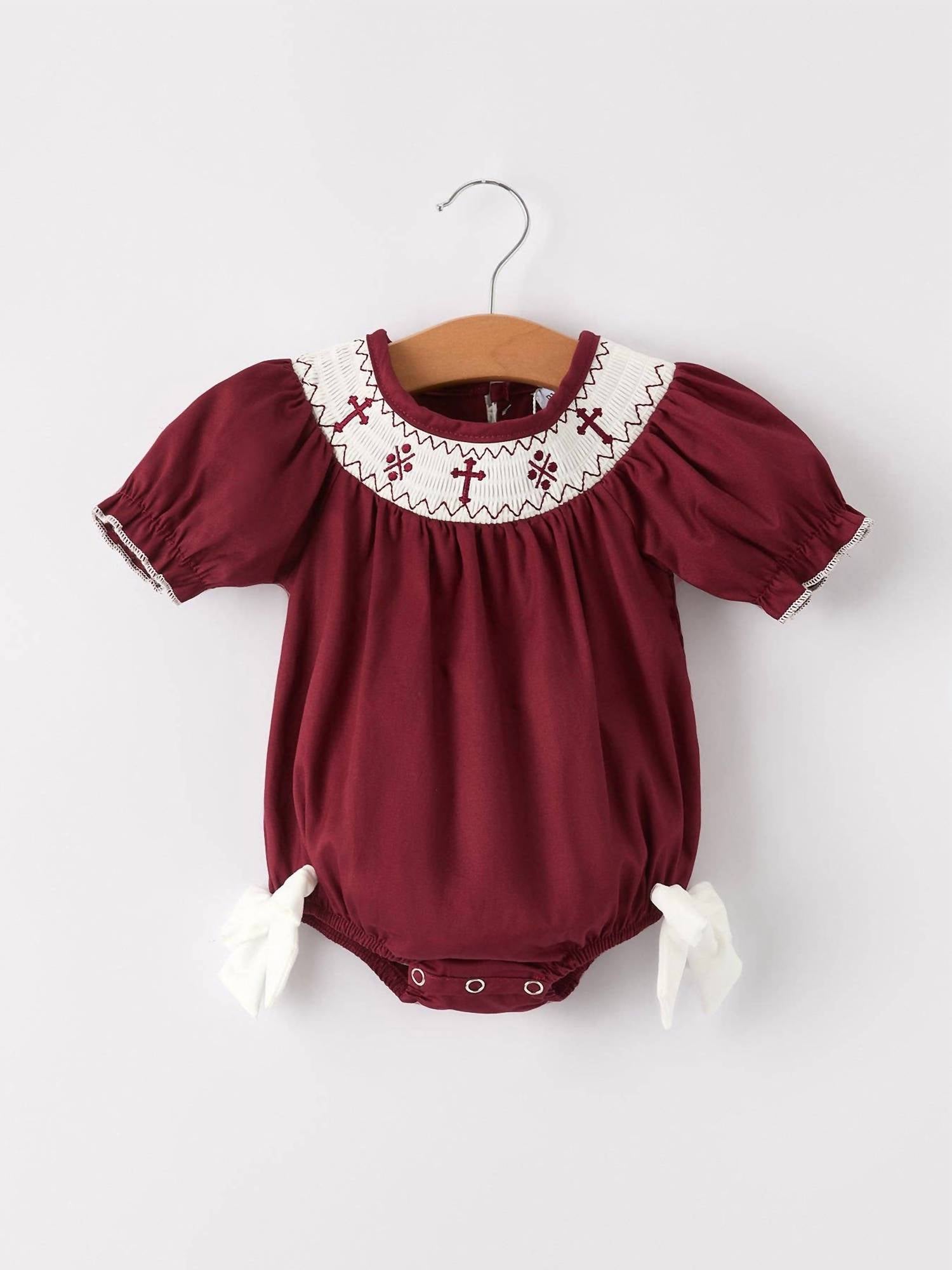 Rylee Faith Designs - Girls Smocked Church Christ Bishop Christening Romper