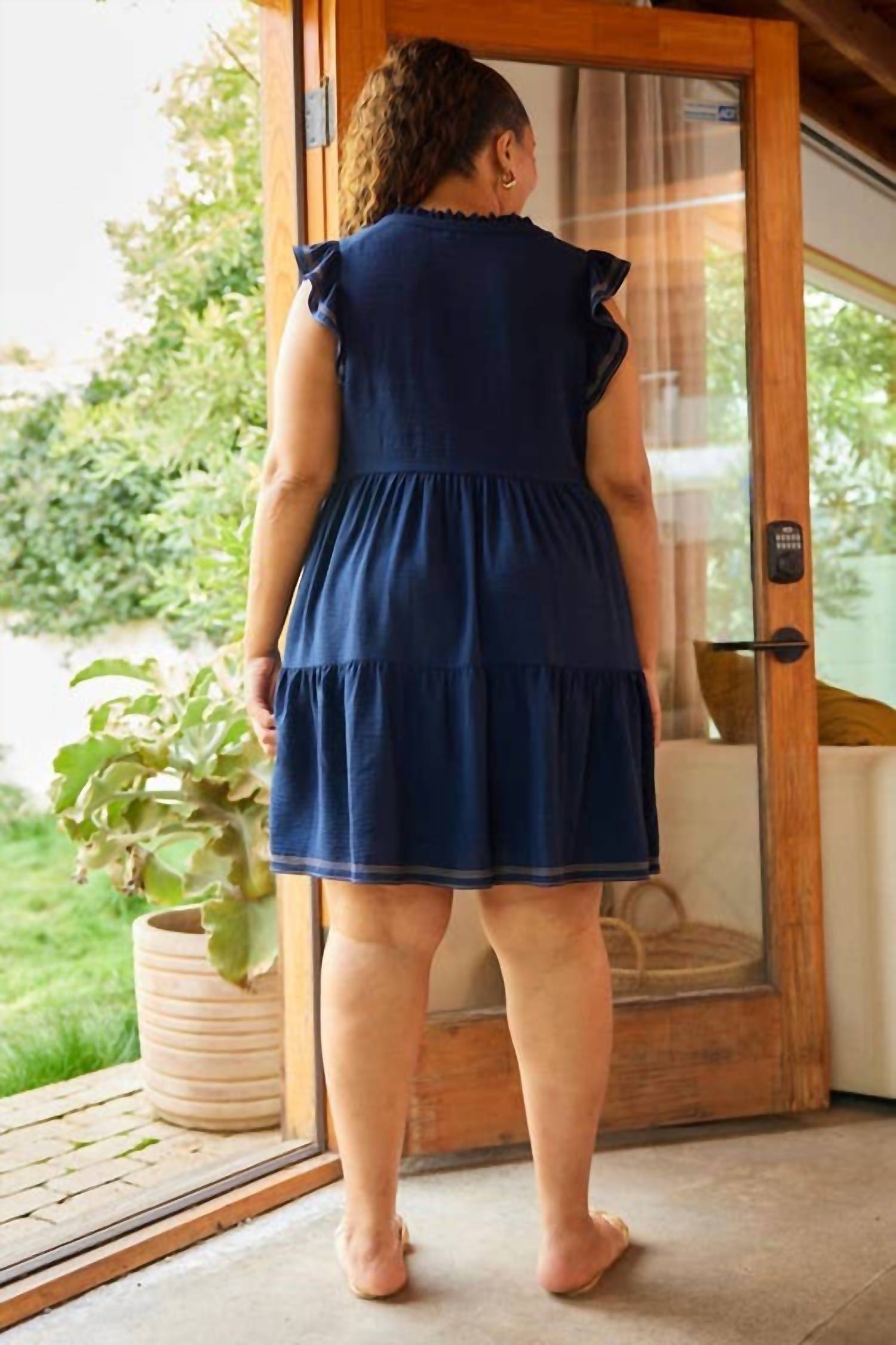 Skies Are Blue - Contrast Stitch Tiered Babydoll Dress