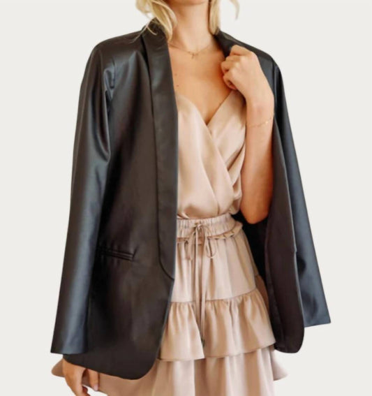 Entro - Faux leather open front blazer
