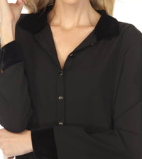 Joseph Ribkoff Velvet Collar Twill Shirt Mini Dress in black - women's dress - view 4