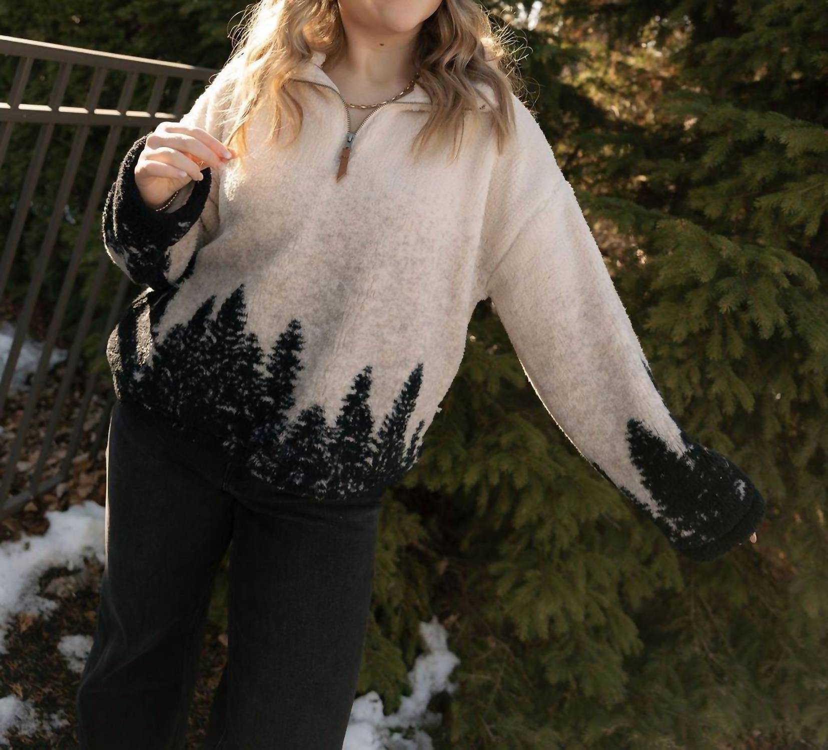 Weekend Los Angeles - Forest Pattern Quarter Zip Pullover