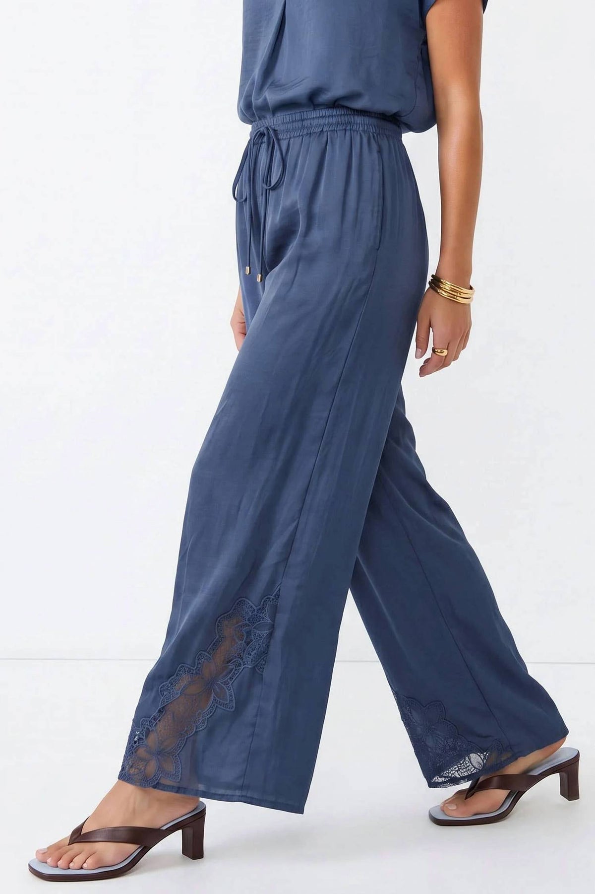 Naked Zebra - Floral Lace Detail Wide Leg Pants