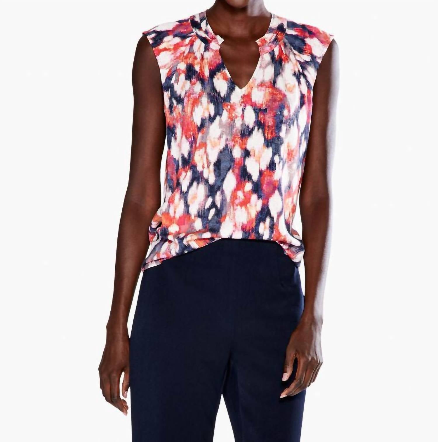 Nic + Zoe Francine Floral Ikat Live Tank Top in blue multi - women's tank top