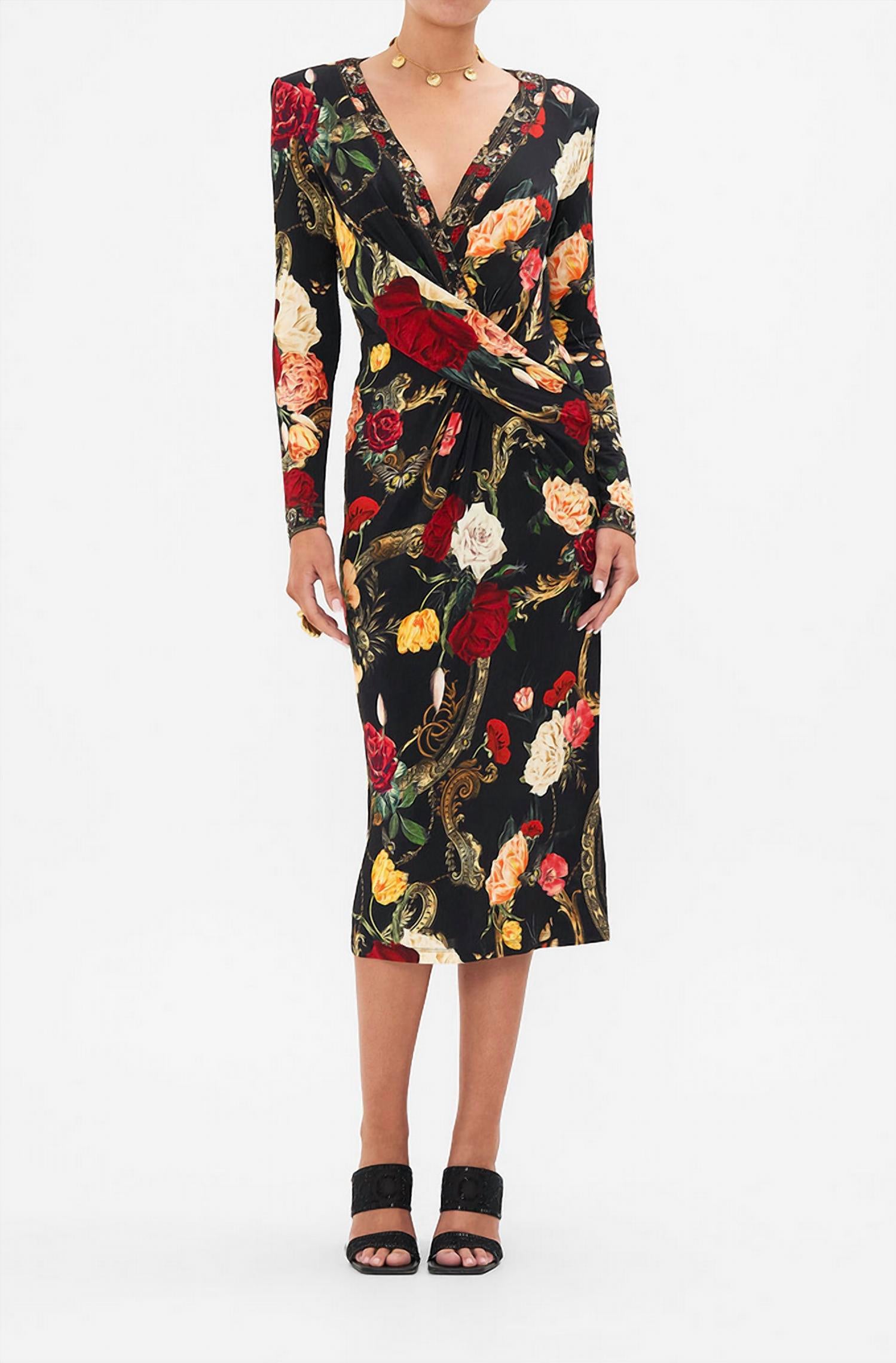 Camilla V-neck Midi Cross Front Dress in magic in the manuscripts 1 - women's dress