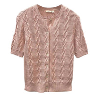 Dylan Cable Knit Cardigan in dusty pink - women's t-shirt - detail view