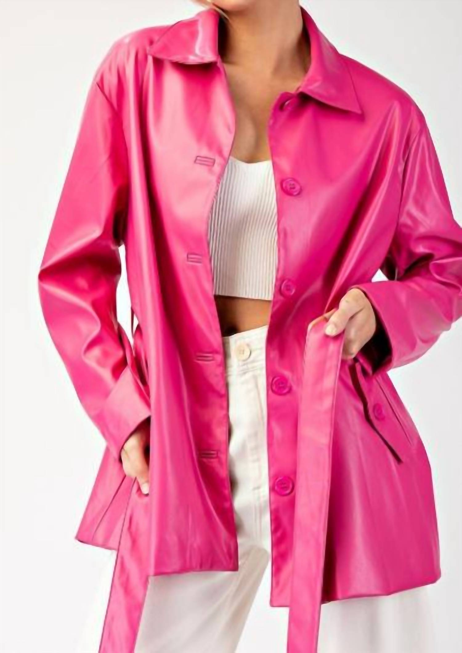 Ee:Some - Faux Leather Belted Jacket