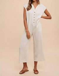 Anniewear - Cotton Guaze Button Down Jumpsuit