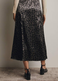 Forte - Leopard Print Satin Midi Skirt