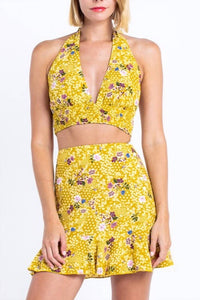Floral Mini Skirt and Crop Top Set
