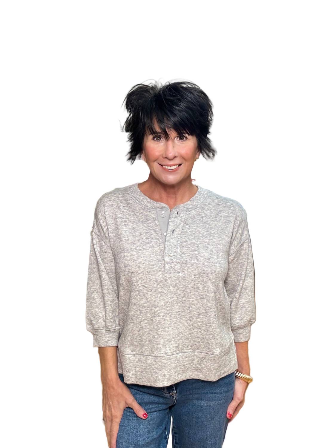 Bobi - Puff Sleeve Boxy Henley Top