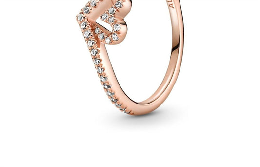 Pandora - Women's Sparkling Wishbone Heart Ring