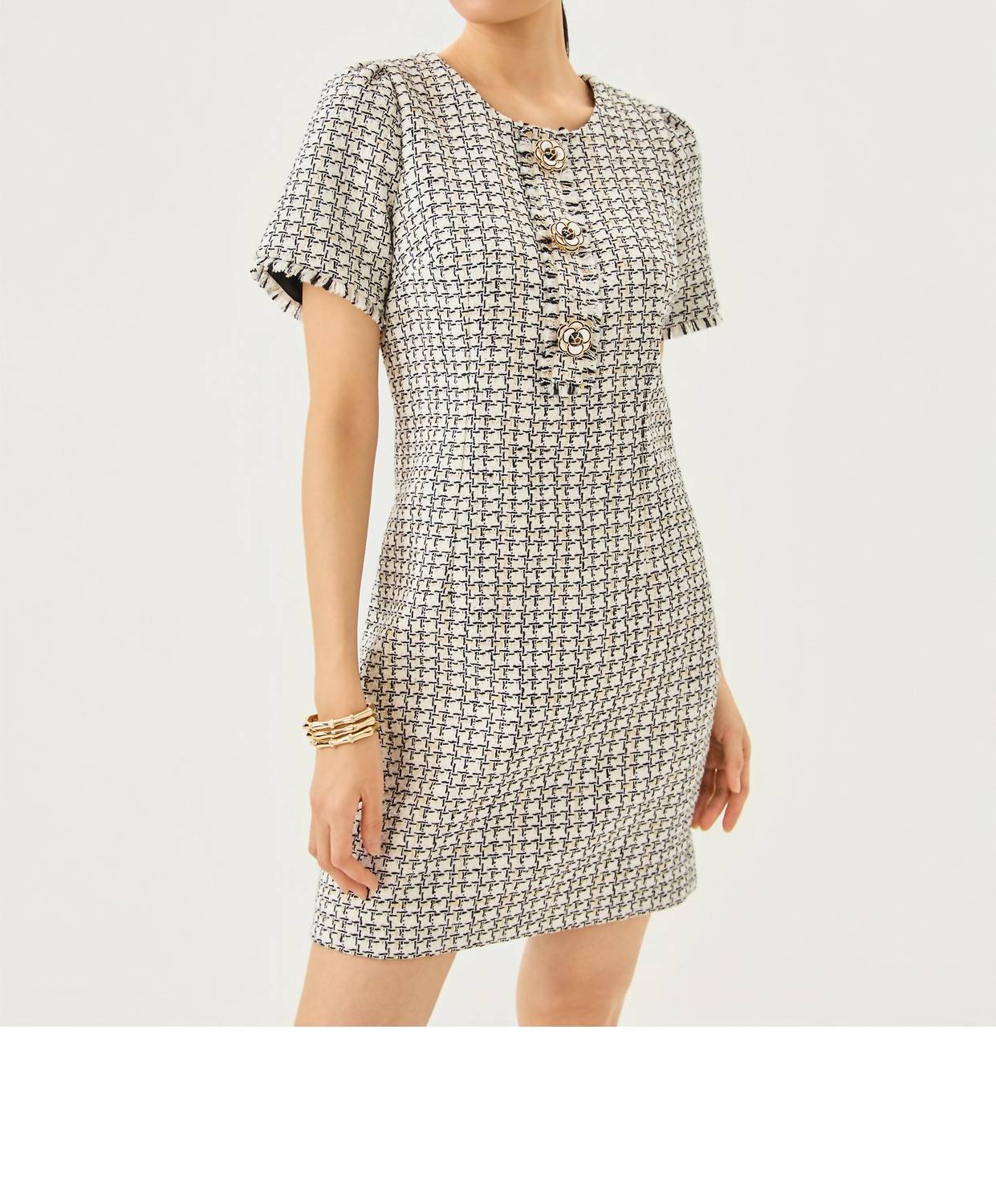 Lilly Pulitzer Brenda Boucle Mini Dress in coconut lurex houndstooth boucle - women's dress