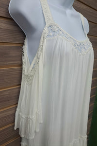 Hopely - Women's Linen Lace Cold Shoulder Pull Over Flowy
