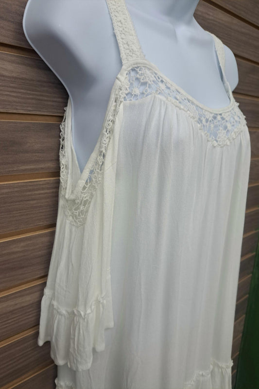 Hopely - Women's Linen Lace Cold Shoulder Pull Over Flowy