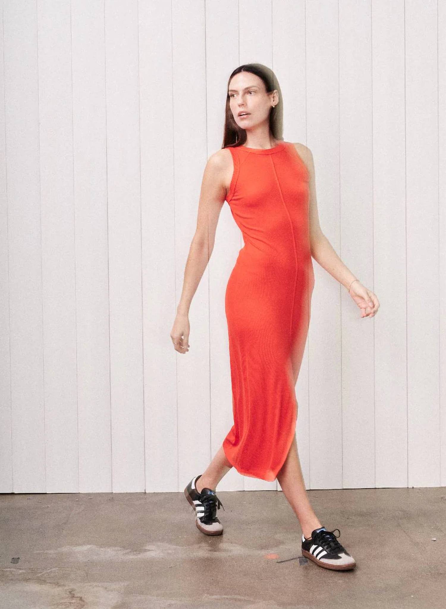 Stateside - Fine 2x1 Rib Front Slit Midi Dress