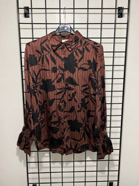 ELAN Gwen Fall Button Down Blouse in brown black - women's shirt - view 4