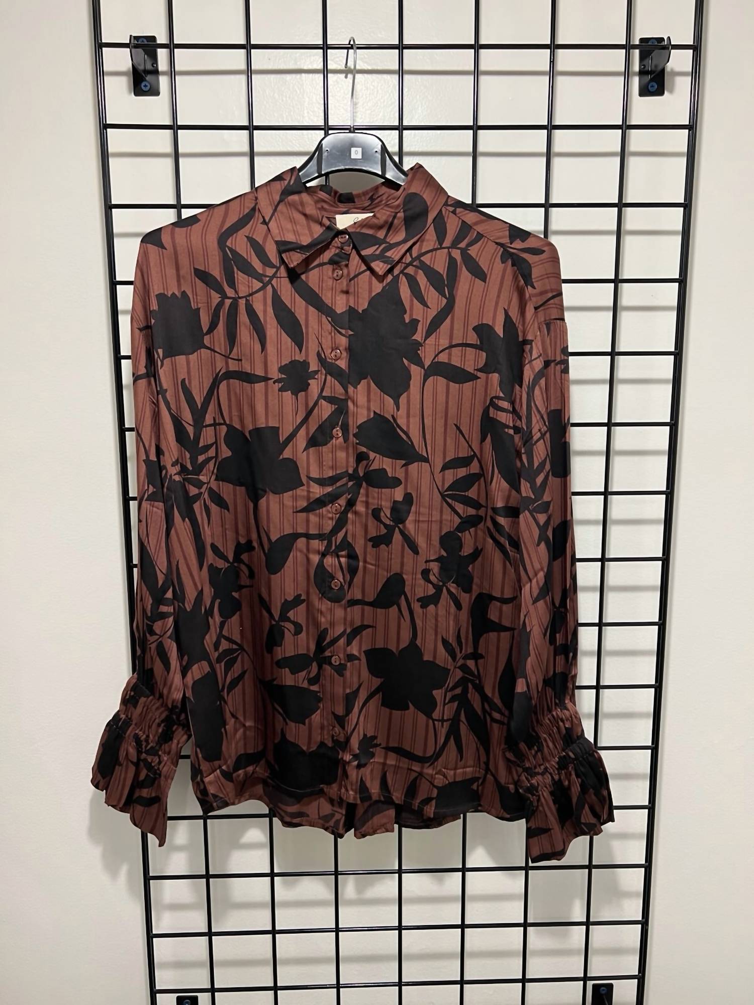 ELAN Gwen Fall Button Down Blouse in brown black - women's shirt - view 4