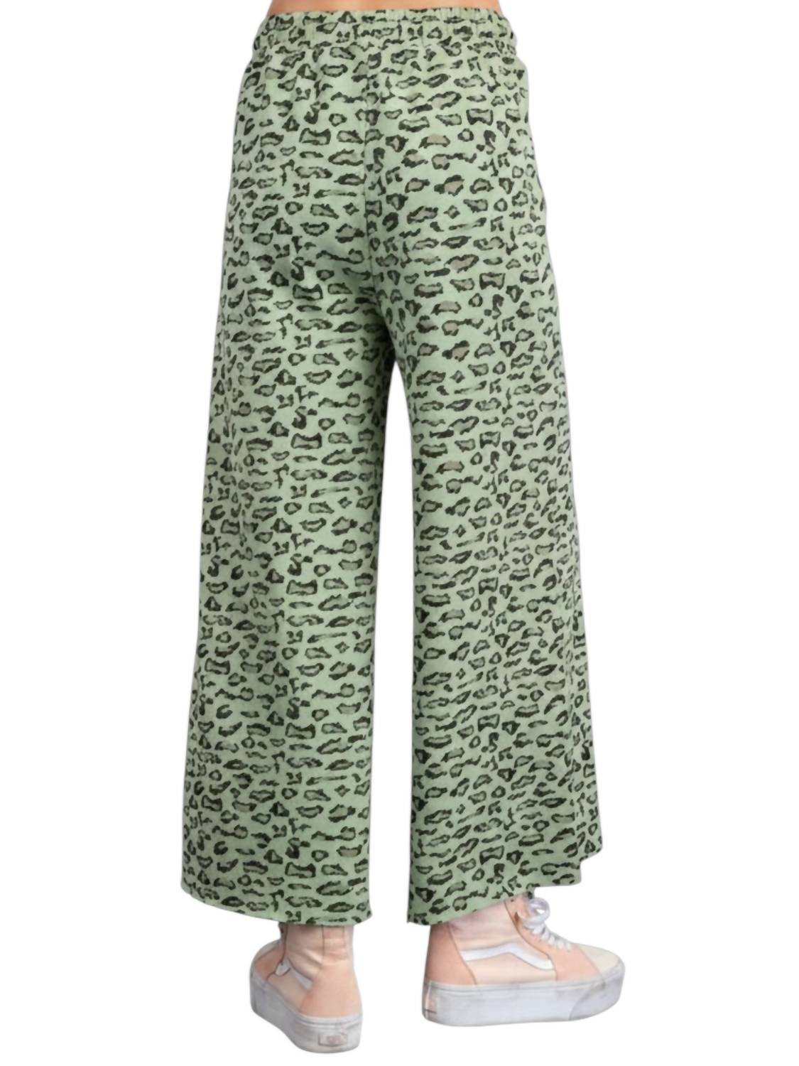 Easel - High-rise Cotton Wide Leg Leopard Pants
