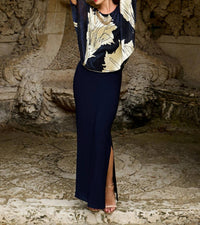 Frank Lyman - Metallic Floral Chiffon Overlay Evening Dress