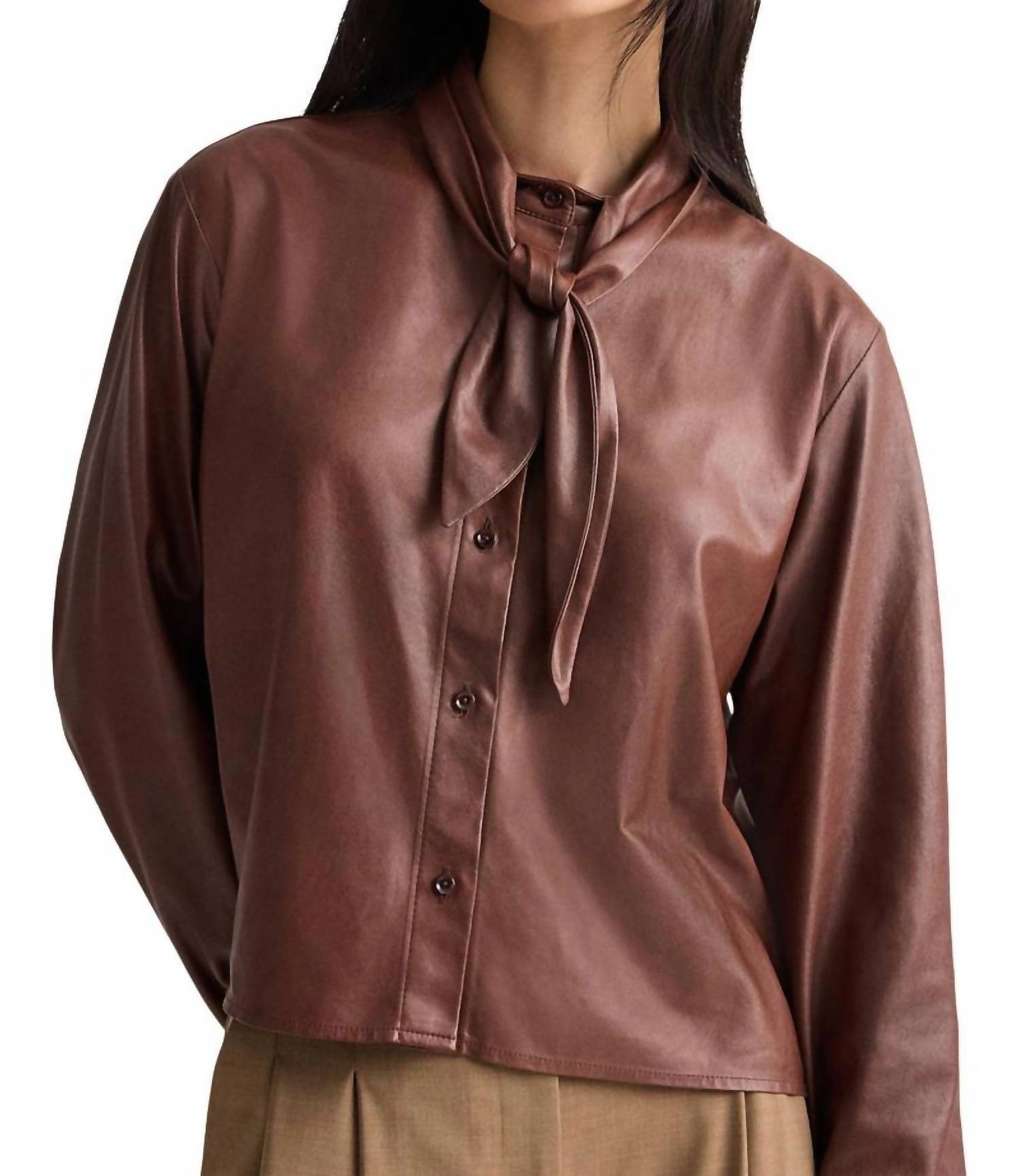 TWP Tie Insert Shirt in cigar - women's long sleeve top - detail view