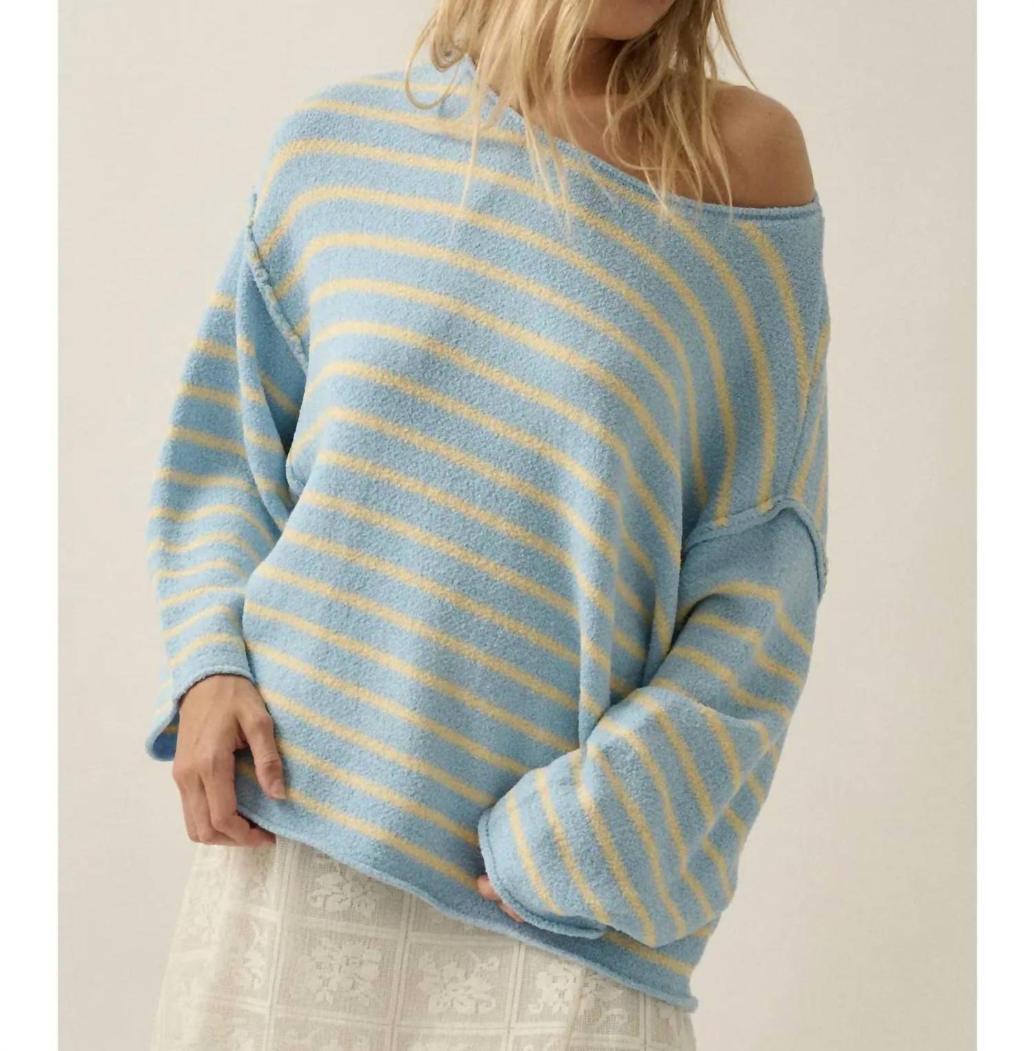 Promesa - Striped Textured Knit Oversized Sweater