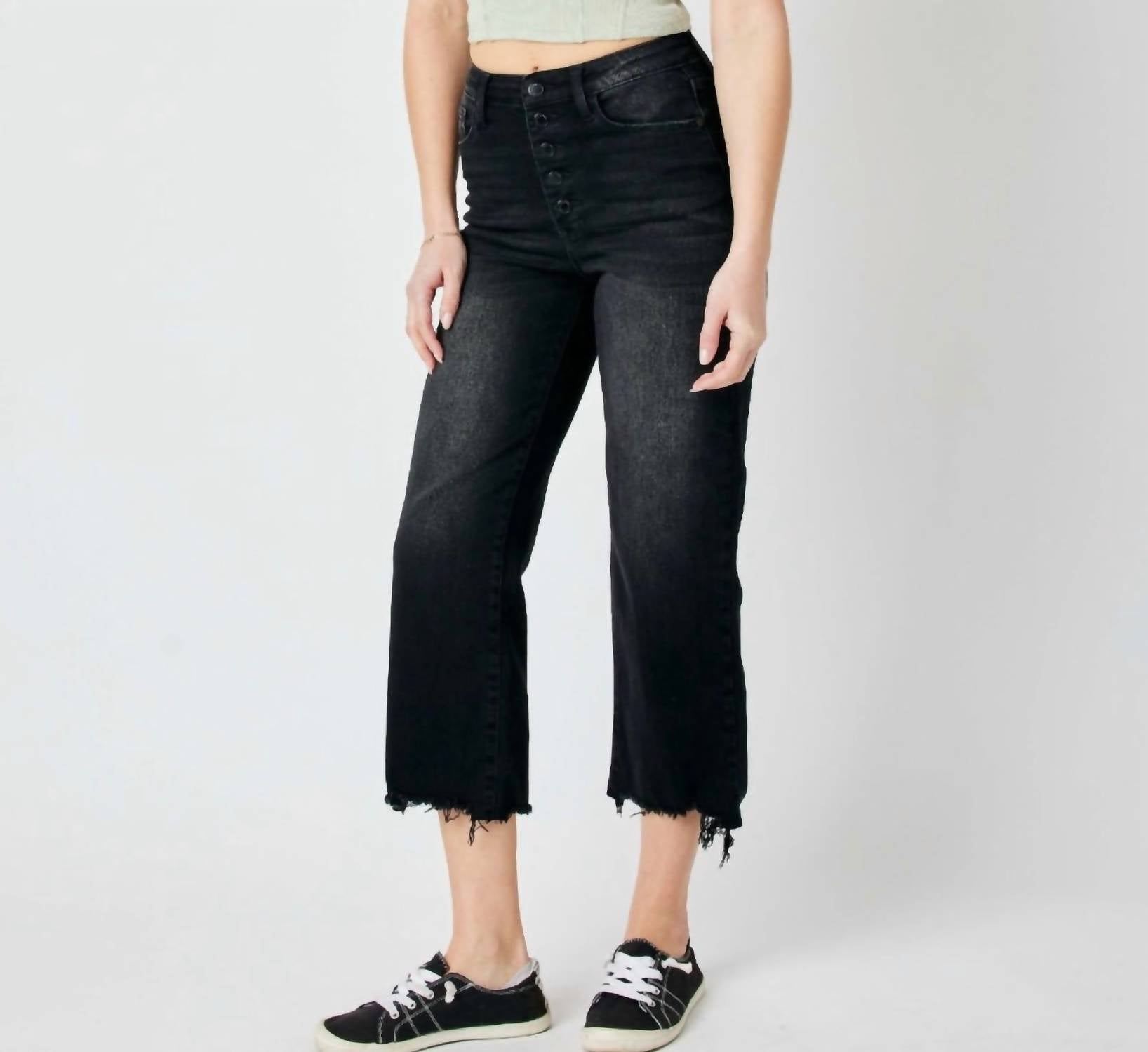 Judy Blue - Tara Ripped Raw Hem Crop Wide Leg Jeans