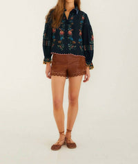 Farm Rio - Stitched Garden Wavy Hem Blouse