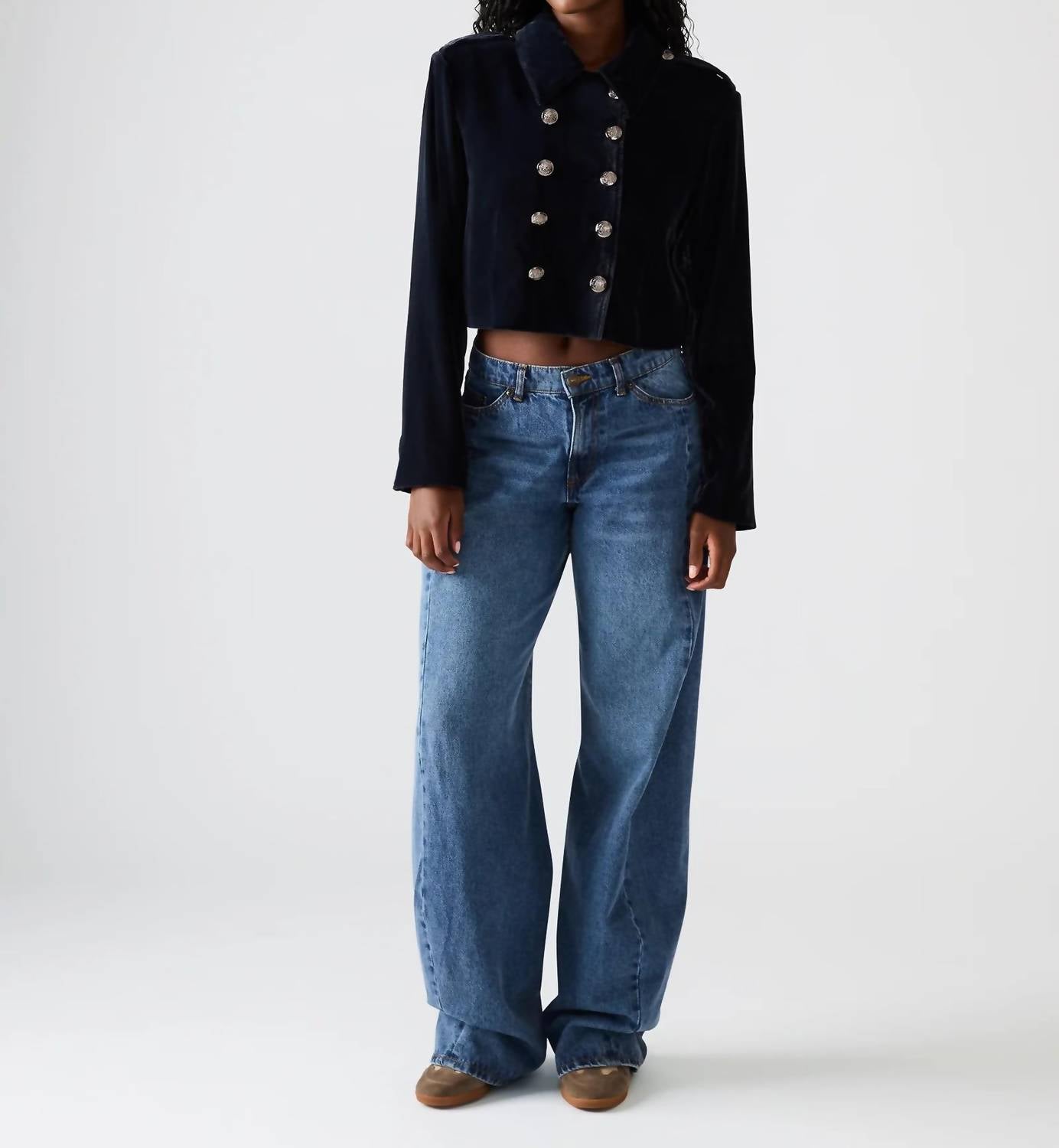 STEVE MADDEN Tonia Velvet Button Blazer in indigo haze - women's jacket - alternate view