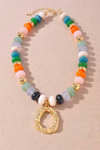 Merveille - Women's Beaded Texture Pendant Dipped Necklace