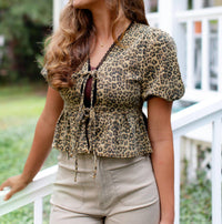 Mainstrip - Printed Denim V Neck Baby Doll Blouse
