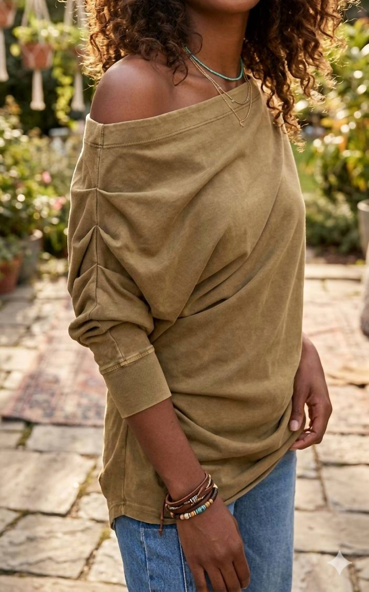 Little Secret Of Mine - Asymmetric Oversized Off-shoulder Tunic