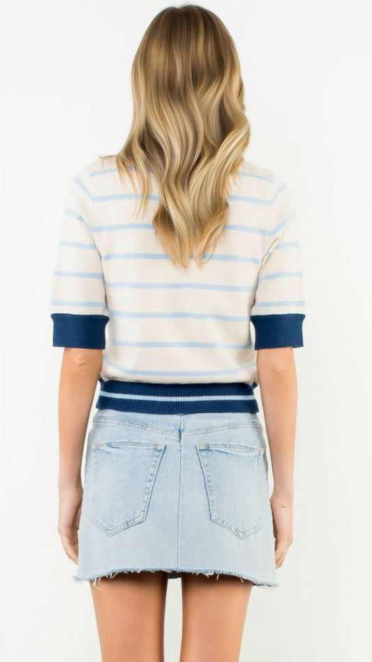 Thml - Colorblock Rib Trim Striped Knit Top