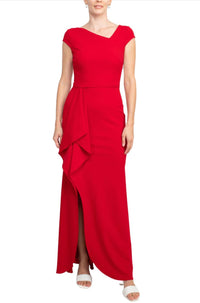 Betsy & Adam - Asymmetrical Neck Cap Flutter Side Slit Scuba Dress