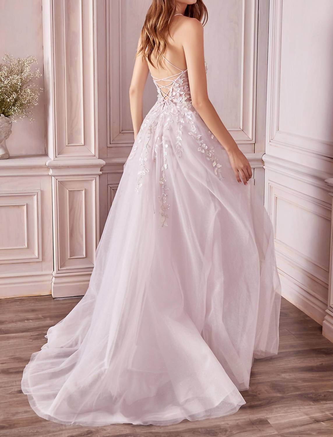 Andrea & Leo Couture Mary Floral Gown in pale mauve - women's dress - detail view