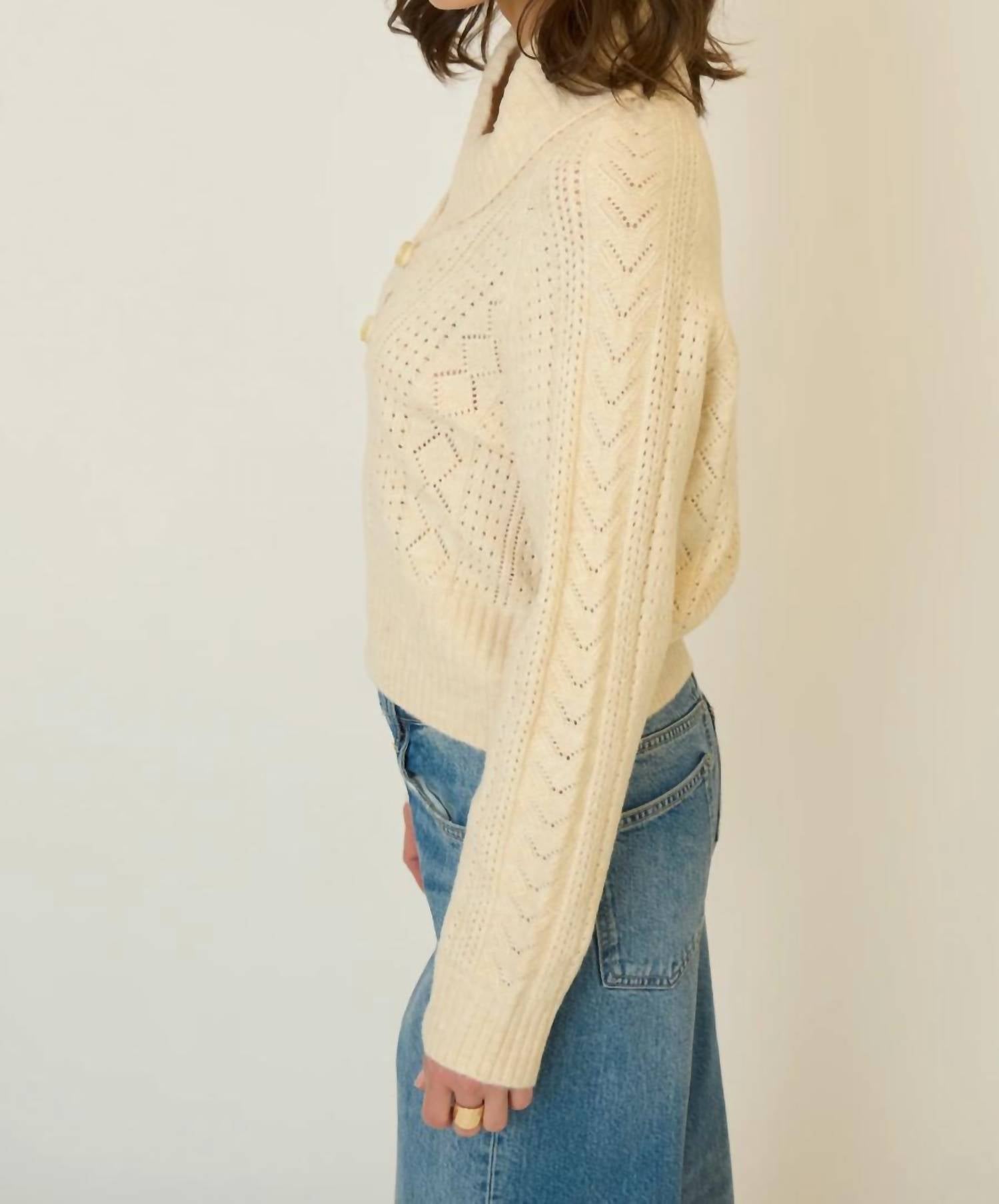 Central Park West - Rayna Shawl Collar Pointelle Cable Pullover